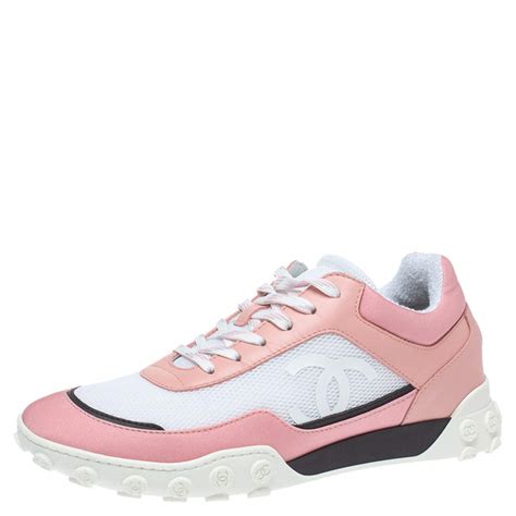 chanel pink and white sneakers|Chanel white leather sneakers.